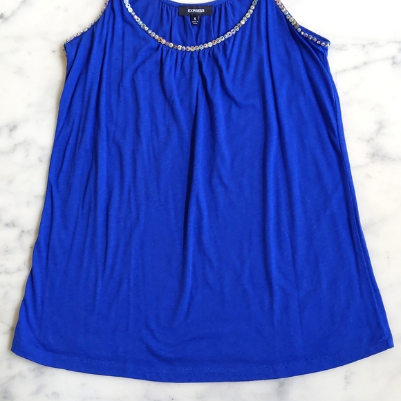 NWOT. Express Cotton Modal Loose Fit Tank Top with colorful sparkling and beads. - Picture 5 of 7